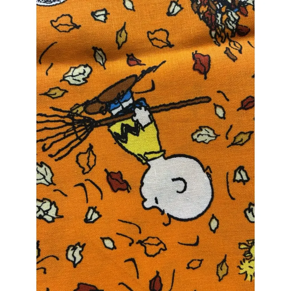 VTG Peanuts Falling Leaves Fall Fabric Snoopy Sally Charlie Brown Remnant 1 Yard